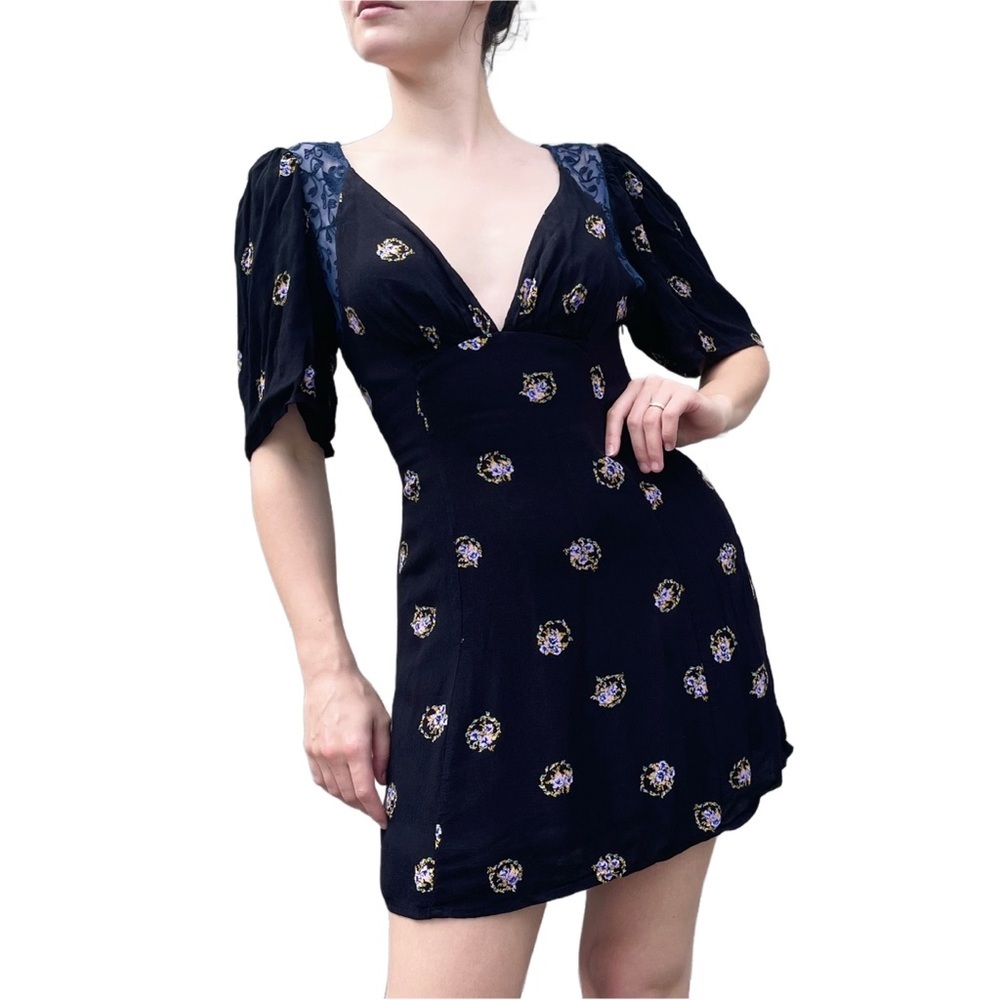 Free People Mockingbird Paisley Lace Open Back Bohemian Mini Dress 2